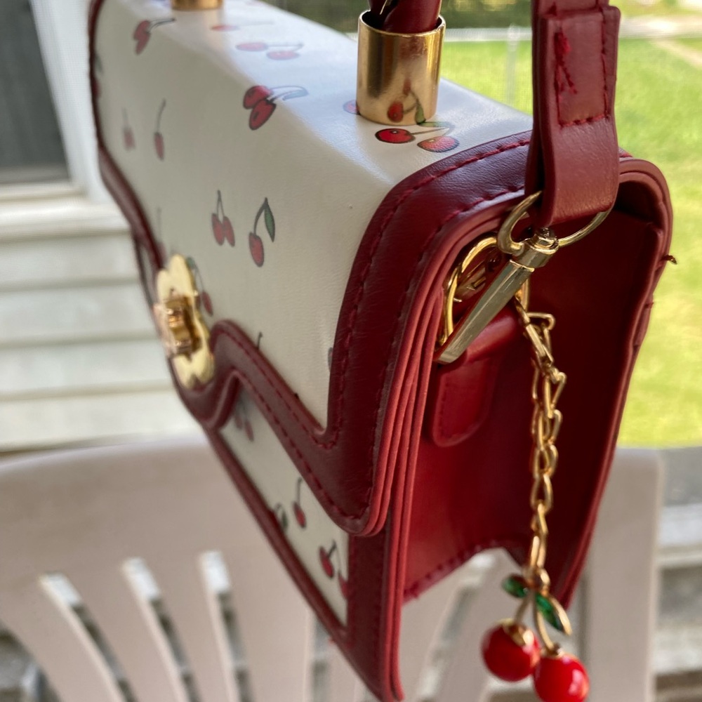 Cherry Print Red and White Women's Bag - Picture 5 of 15